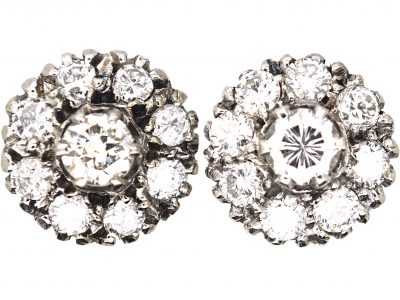 Early 20th Century 18ct White Gold, Diamond Cluster Earrings