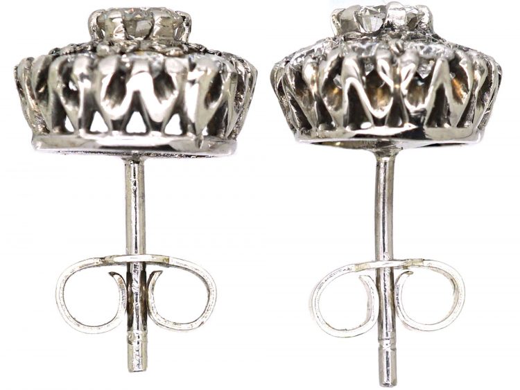 Early 20th Century 18ct White Gold, Diamond Cluster Earrings