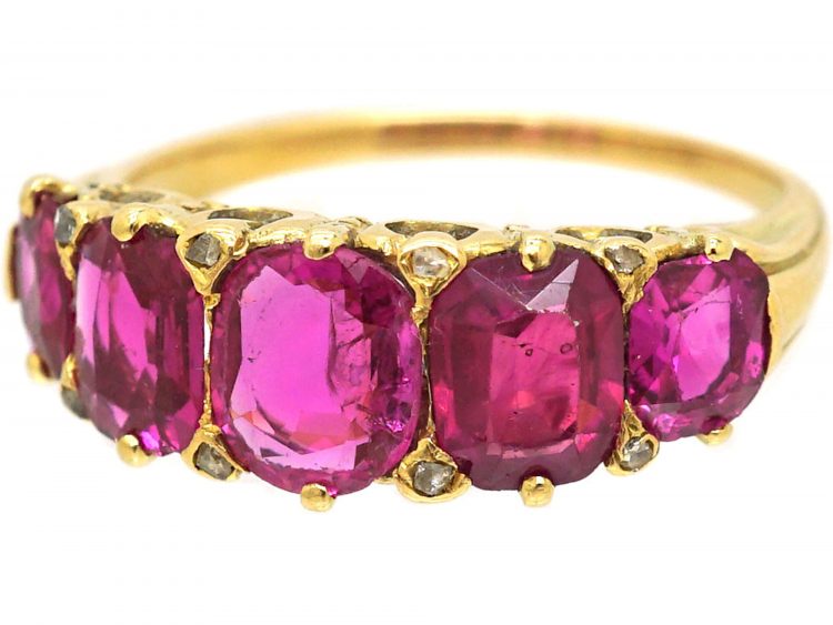 Victorian 18ct Gold, Five Stone Burma Ruby Ring