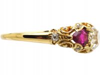 Victorian 18ct Gold, Heart Shaped Ruby & Diamond Three Stone Ring