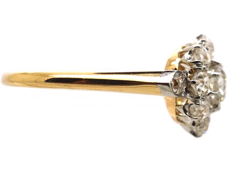 Edwardian 18ct Gold & Platinum, Diamond Cluster Ring with Diamond Set Shoulders