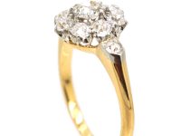 Edwardian 18ct Gold & Platinum, Diamond Cluster Ring with Diamond Set Shoulders