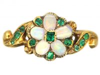 Early 19th Century 15ct Gold Pansy Ring set with Opals & Emeralds