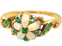 Early 19th Century 15ct Gold Pansy Ring set with Opals & Emeralds