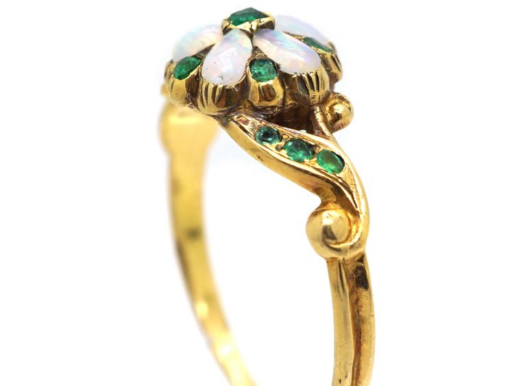 Early 19th Century 15ct Gold Pansy Ring set with Opals & Emeralds