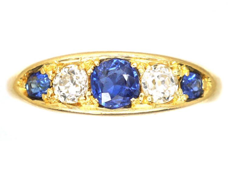 Edwardian 18ct Gold Sapphire & Diamond Five Stone Ring