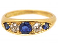 Edwardian 18ct Gold Sapphire & Diamond Five Stone Ring