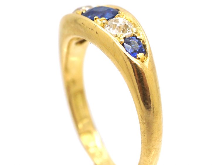 Edwardian 18ct Gold Sapphire & Diamond Five Stone Ring