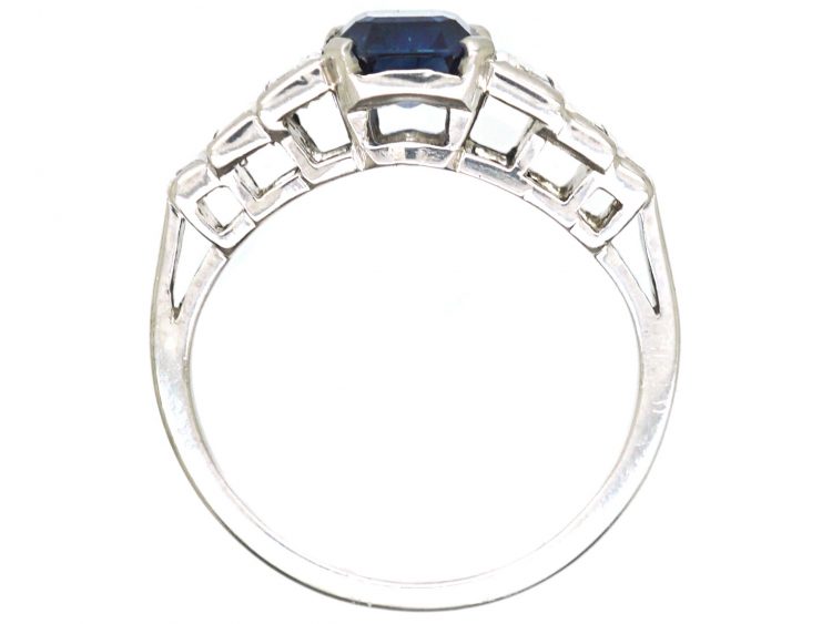 Art Deco Platinum, Sapphire & Baguette Cut Diamond Ring