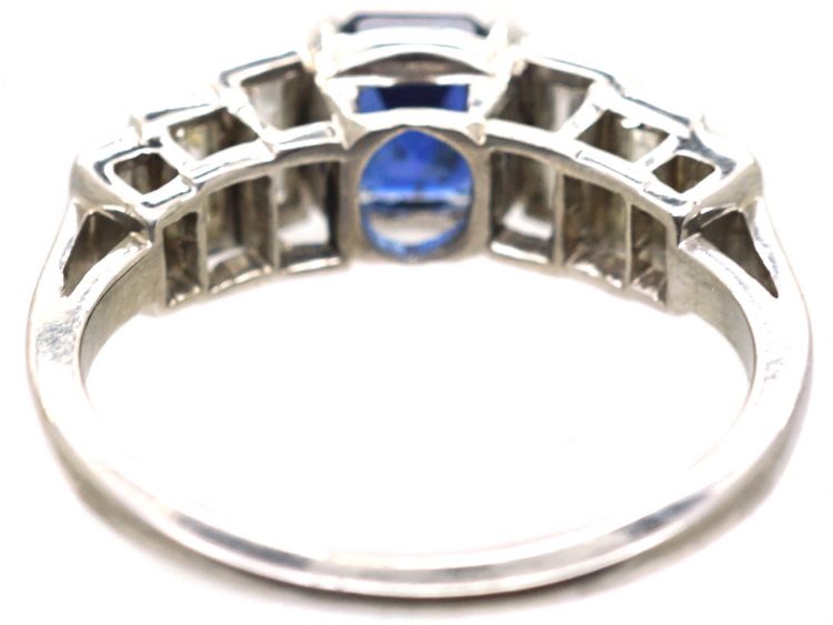 Art Deco Platinum, Sapphire & Baguette Cut Diamond Ring