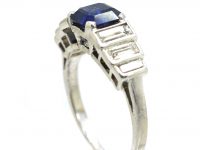 Art Deco Platinum, Sapphire & Baguette Cut Diamond Ring