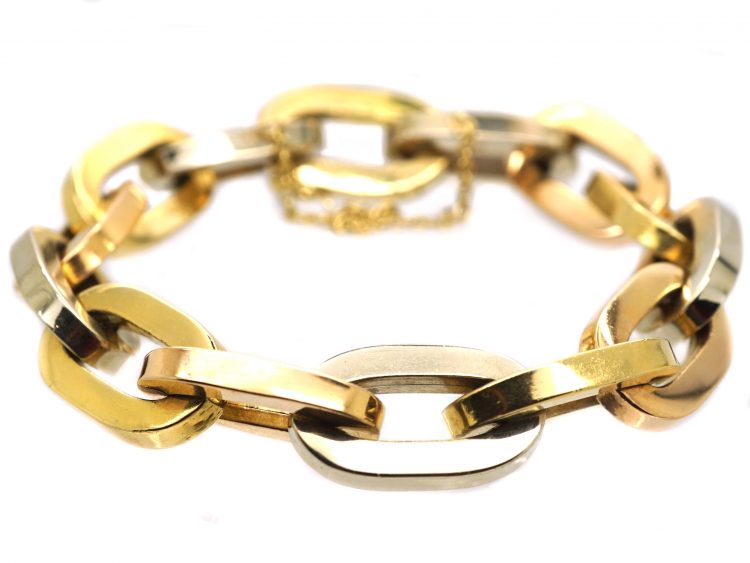 Modernist 18ct Gold Three Colour Gold Large Link Bracelet