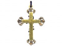 Victorian 15ct Gold & Silver, Blue Enamel Diamond Set Cross