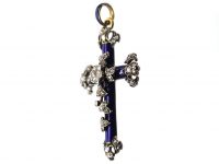 Victorian 15ct Gold & Silver, Blue Enamel Diamond Set Cross