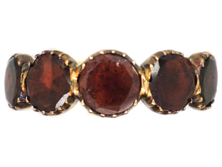 Georgian 9ct Gold & Flat Cut Garnet Half Eternity Ring