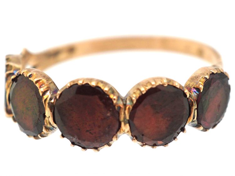 Georgian 9ct Gold & Flat Cut Garnet Half Eternity Ring