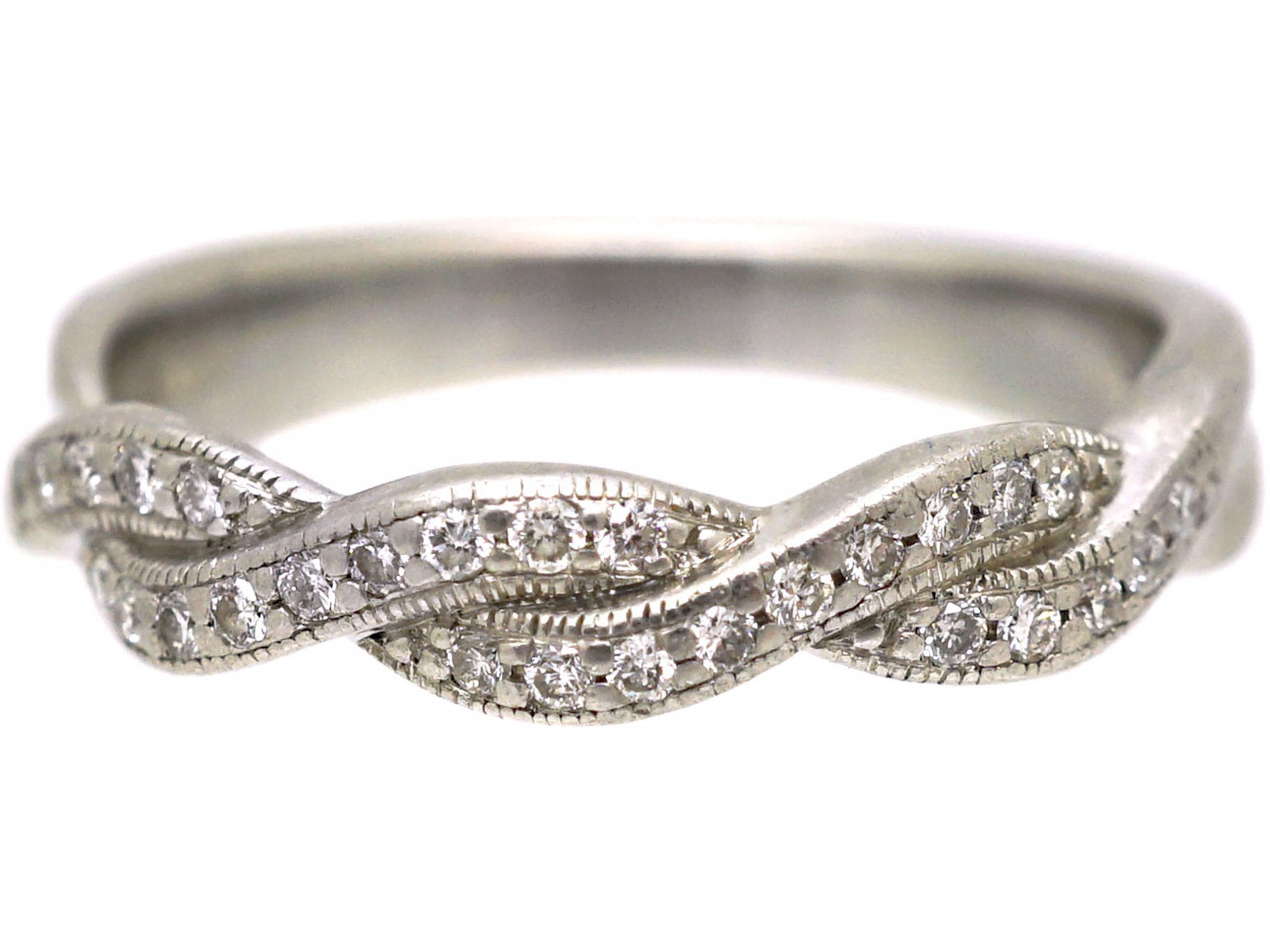 Early 20th Century Platinum Ribbon Design Ring set with Diamonds (522Y ...