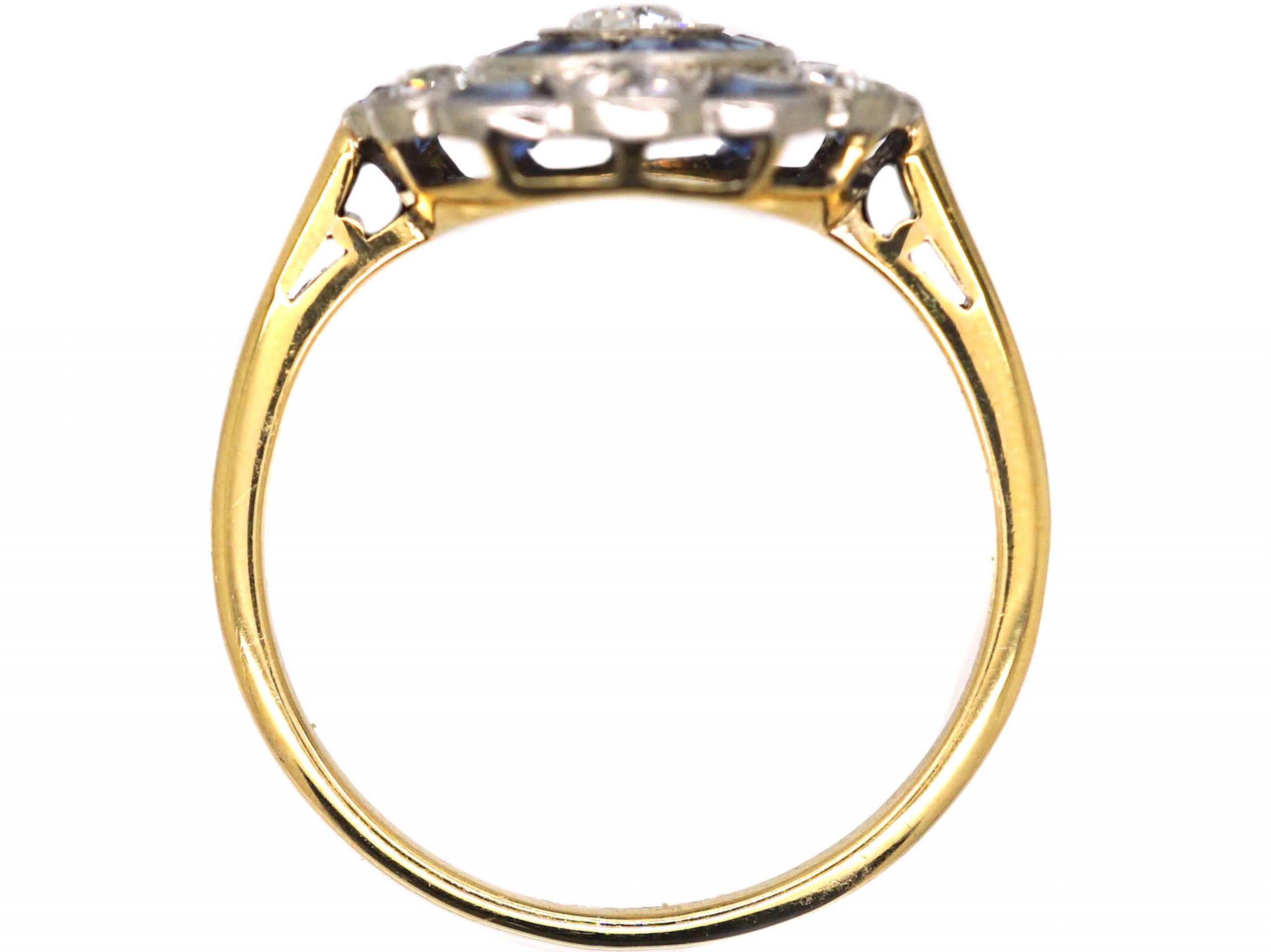 Art Deco 18ct Gold & Platinum, Sapphire & Diamond Ornate Target Ring ...