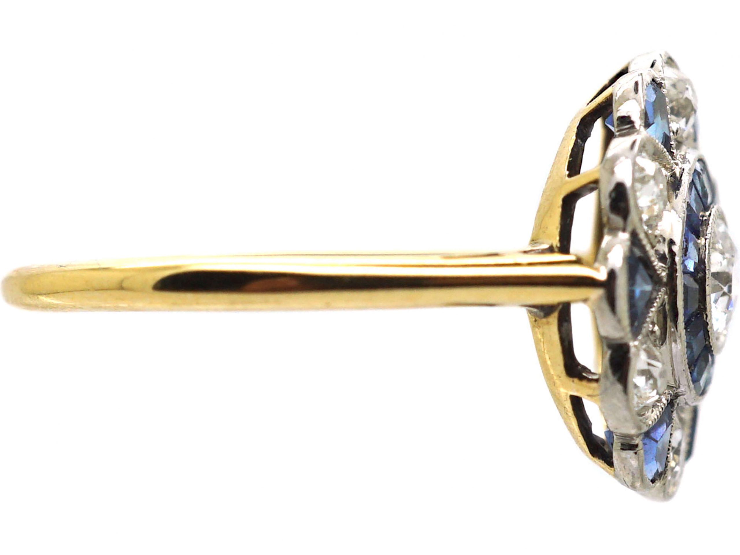 Art Deco 18ct Gold & Platinum, Sapphire & Diamond Ornate Target Ring ...