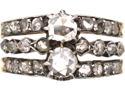 Late 19th Century 14ct Gold & Silver Triple Band Ring set with Rose Diamonds