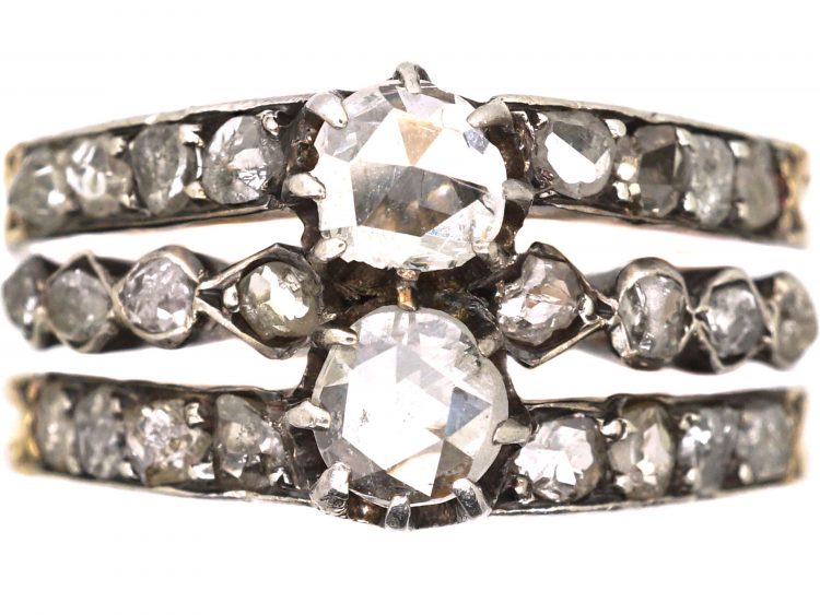 Late 19th Century 14ct Gold & Silver Triple Band Ring set with Rose Diamonds