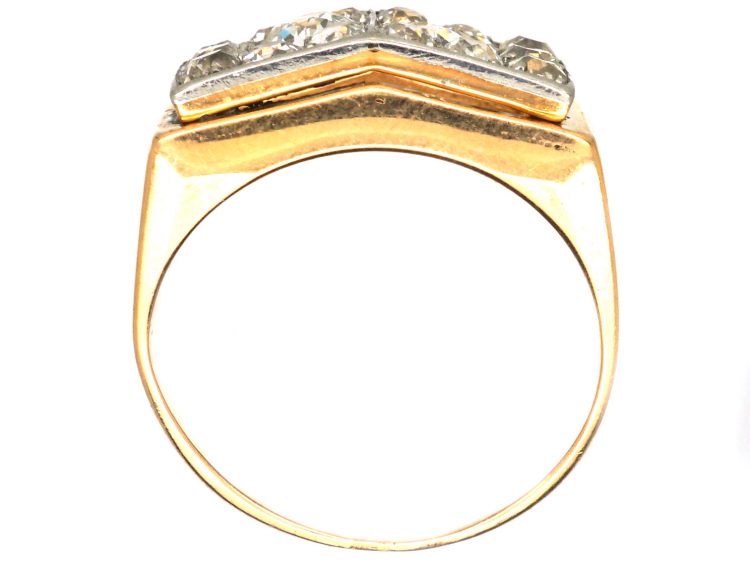 French Retro 18ct Gold & Platinum Ring set with Diamonds