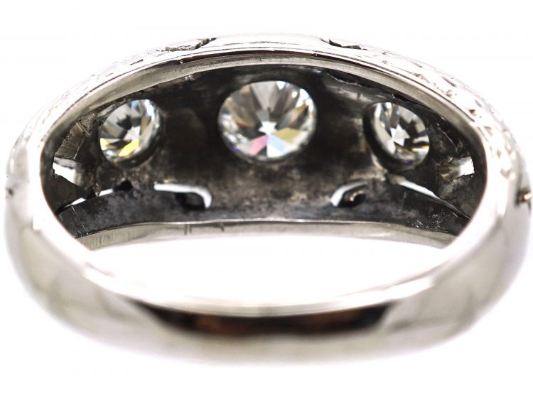 Art Deco 18ct White Gold, Three Stone Diamond Ring