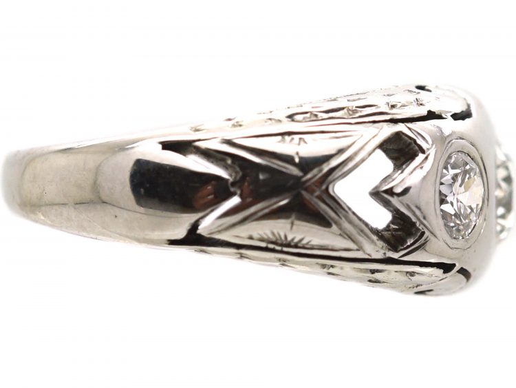 Art Deco 18ct White Gold, Three Stone Diamond Ring
