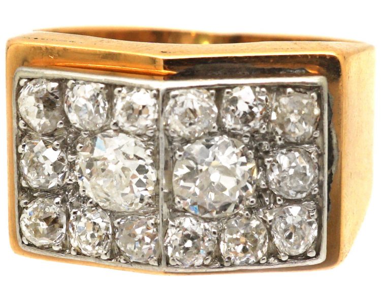 French Retro 18ct Gold & Platinum Ring set with Diamonds