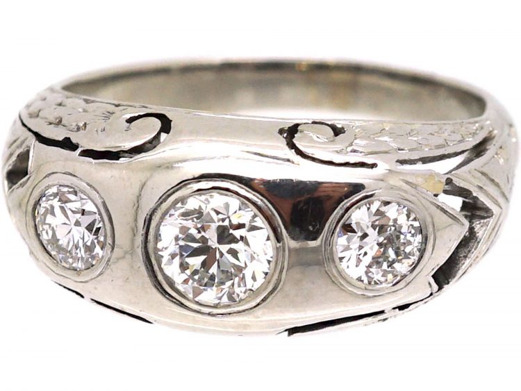 Art Deco 18ct White Gold, Three Stone Diamond Ring