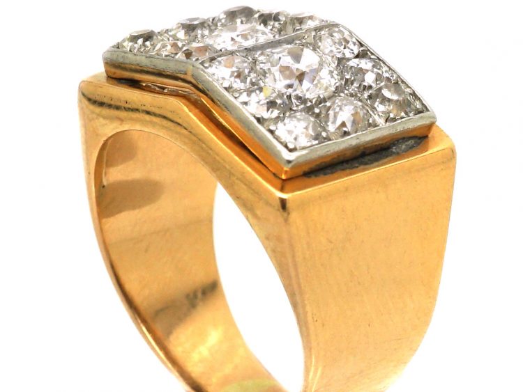 French Retro 18ct Gold & Platinum Ring set with Diamonds