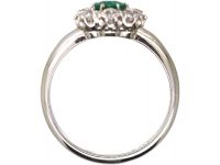 Edwardian 18ct White Gold,  Emerald & Diamond Cluster Ring