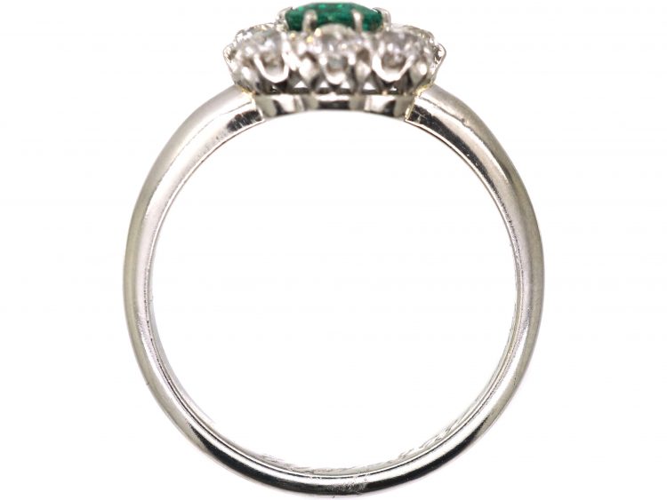 Edwardian 18ct White Gold,  Emerald & Diamond Cluster Ring