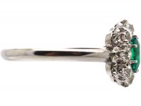 Edwardian 18ct White Gold,  Emerald & Diamond Cluster Ring