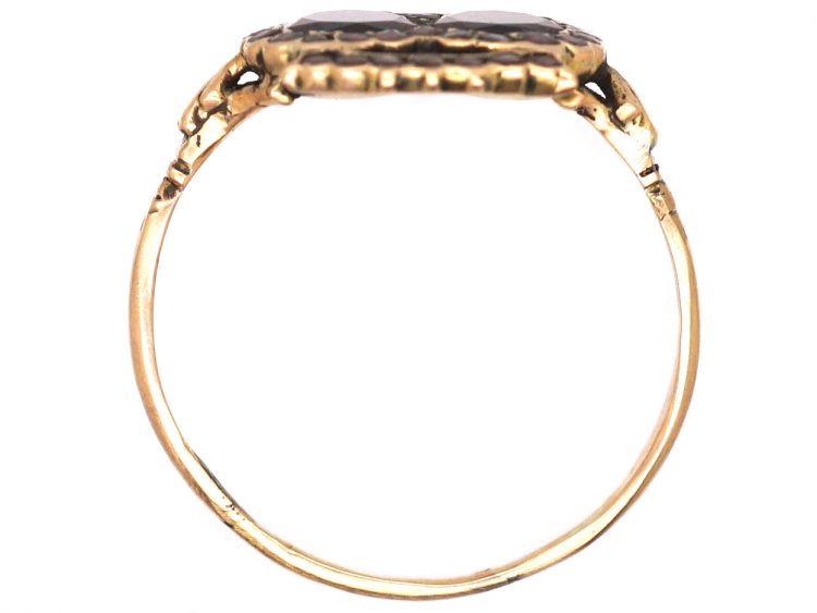 Georgian 9ct Gold Twin Hearts Ring set with Flat Cut Almandine Garnets