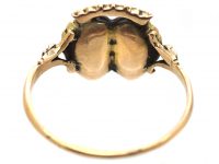Georgian 9ct Gold Twin Hearts Ring set with Flat Cut Almandine Garnets
