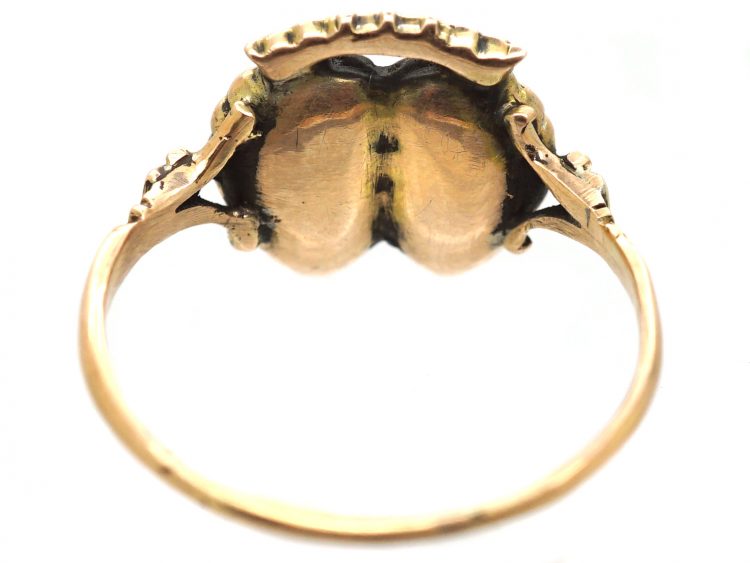 Georgian 9ct Gold Twin Hearts Ring set with Flat Cut Almandine Garnets