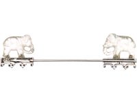 Art Deco Platinum Male & Female Carved Rock Crystal & Diamond Elephant Sûreté Pin