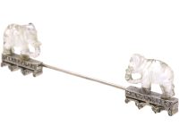Art Deco Platinum Male & Female Carved Rock Crystal & Diamond Elephant Sûreté Pin