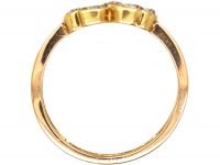 Edwardian 15ct Gold Double Heart Ring set with an Emerald & a Ruby & Rose Diamonds
