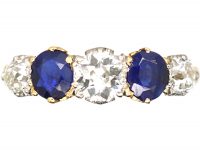 Edwardian 18ct Gold & Platinum, Five Stone Sapphire & Diamond Carved Half Hoop Ring