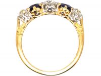 Edwardian 18ct Gold & Platinum, Five Stone Sapphire & Diamond Carved Half Hoop Ring