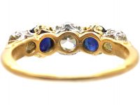 Edwardian 18ct Gold & Platinum, Five Stone Sapphire & Diamond Carved Half Hoop Ring