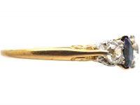 Edwardian 18ct Gold & Platinum, Five Stone Sapphire & Diamond Carved Half Hoop Ring