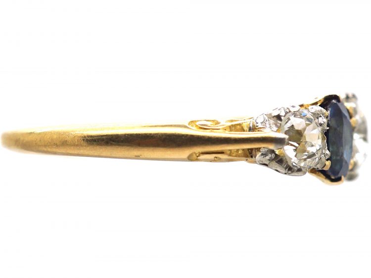 Edwardian 18ct Gold & Platinum, Five Stone Sapphire & Diamond Carved Half Hoop Ring