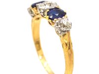 Edwardian 18ct Gold & Platinum, Five Stone Sapphire & Diamond Carved Half Hoop Ring