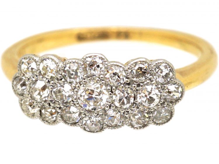 Edwardian 18ct Gold & Platinum Triple Cluster Ring set with Diamonds