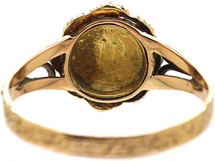 Victorian 15ct Gold Cluster Ring set with Natural Split Pearls, Rubies & an Emerald