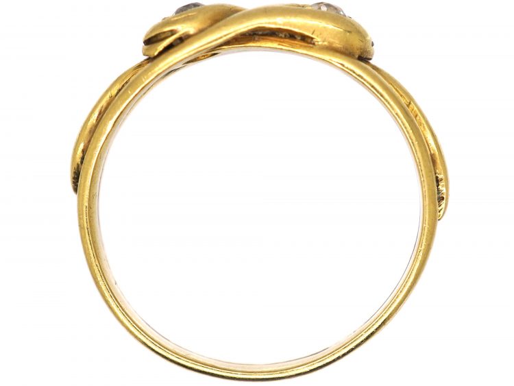 Edwardian 18ct Gold Double Snake Ring set with Diamonds