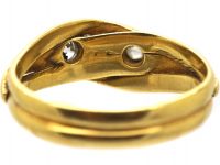 Edwardian 18ct Gold Double Snake Ring set with Diamonds